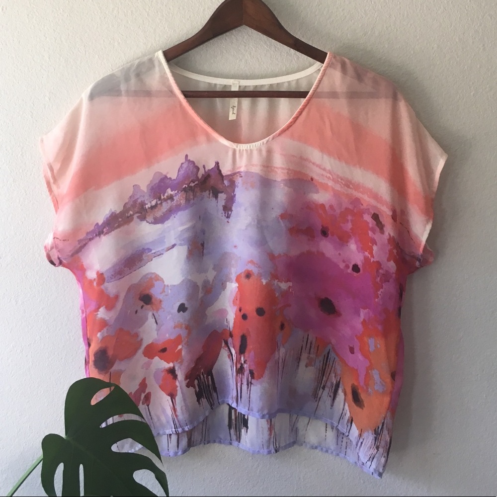 Abstract Graphic Sheer Pink & Purple Blouse